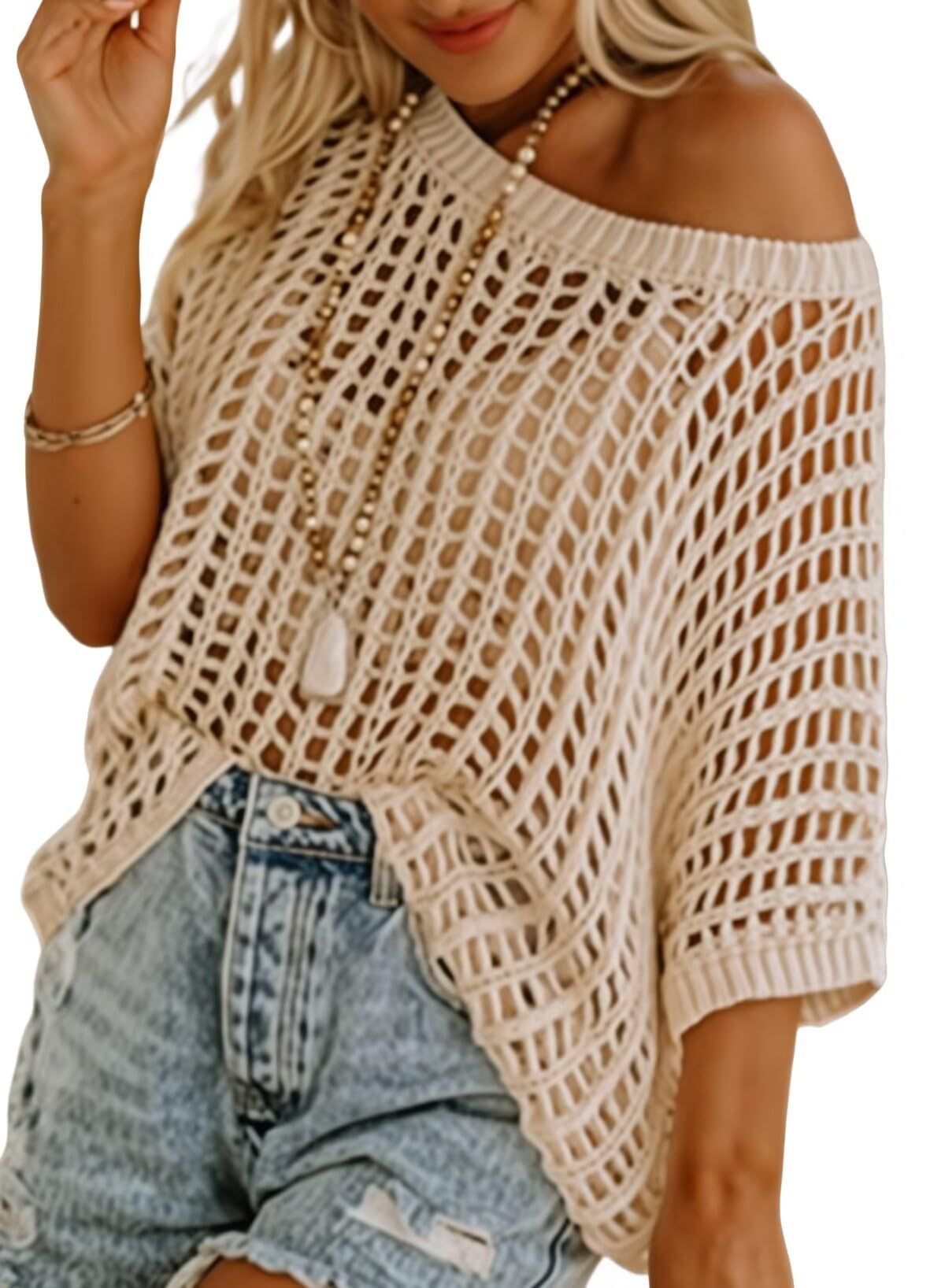 Hollow Mesh Shrug Beach Cover-Up