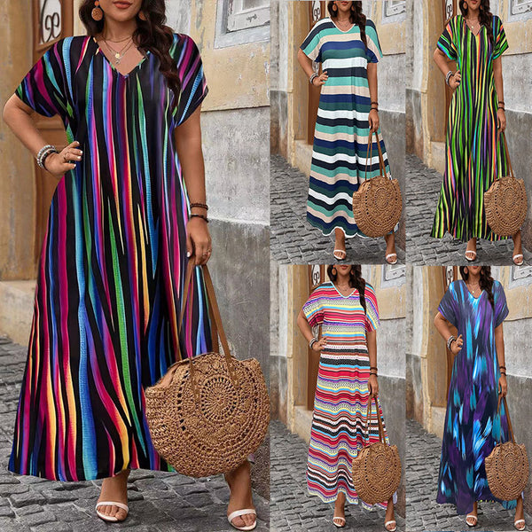 Printed Slit Hem Plus Size Dress