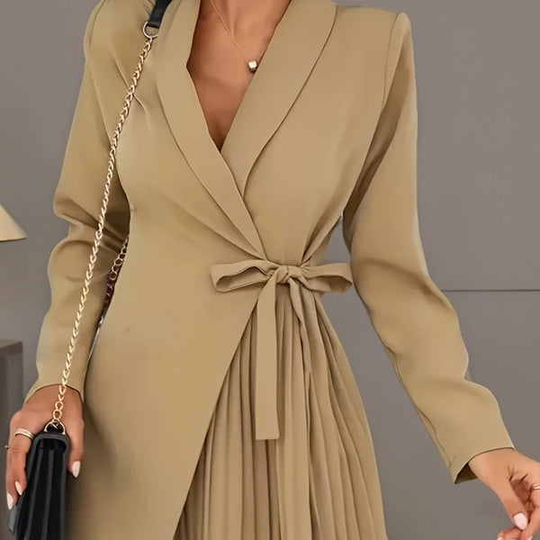 Solid Pleated Suit Jacket Dress