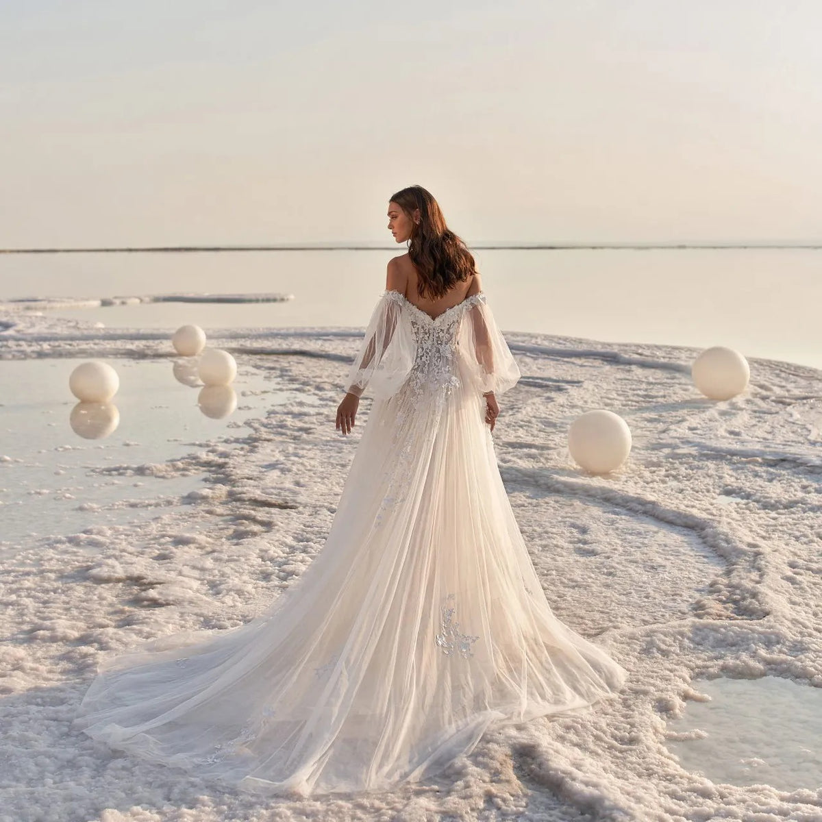 Puff Sleeve Solid Bridal Gown