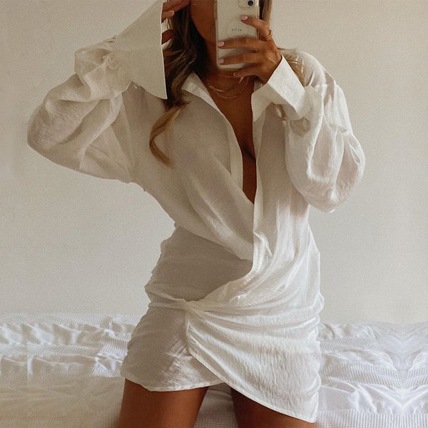 White Linen Short Shirt Dress