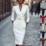 Slim Fit V-Neck Suit Dress