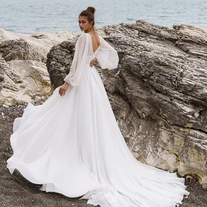 Boho Puff Sleeve Bridal Gown