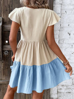 Colorblock Keyhole Ruffle Smock Dress