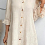 Cotton Linen Breasted Loose Shirt Dress