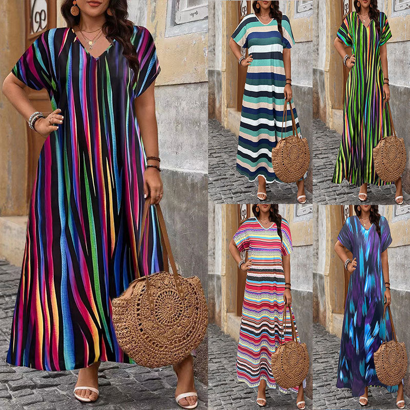 Printed Slit Hem Plus Size Dress