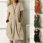 Cotton Linen Round Neck Pocket Dress
