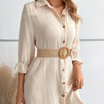 Cotton Linen Breasted Loose Shirt Dress