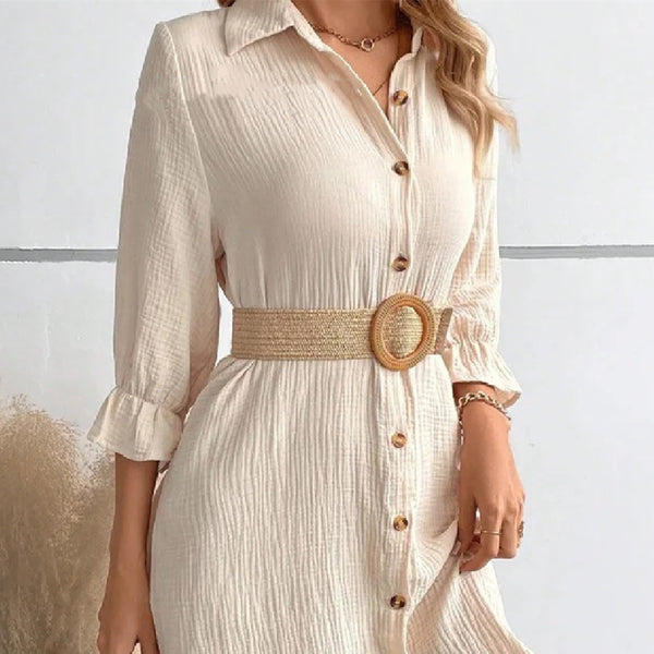 Cotton Linen Breasted Loose Shirt Dress
