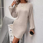 Irregular Stripe Long Sleeve Knit Dress