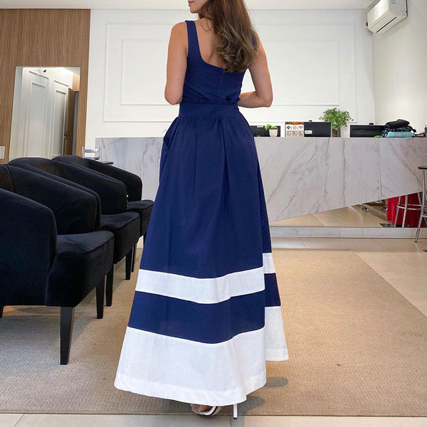 Suspenders Square Collar Mid-Length Dress