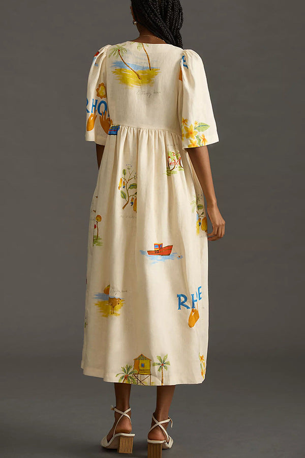 Casual Puff Sleeve Vacation Dress