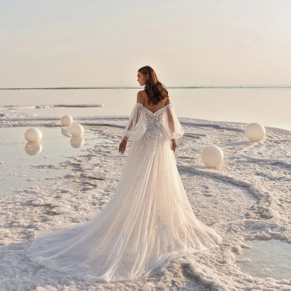Puff Sleeve Solid Bridal Gown