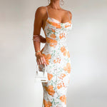 Printed Spaghetti Strap High Waist Dress