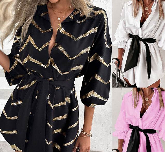 Printed Long Sleeve Shirt Skirt