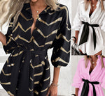 Printed Long Sleeve Shirt Skirt