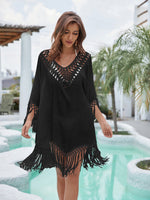 Woven Hollow V-Neck Beach Blouse