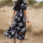 Floral V-Neck High Waist Dress