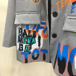 Plaid Letter Long Sleeve Blazer