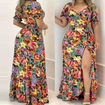 Printed V-Neck Lace-Up Waist Dress