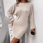 Irregular Stripe Long Sleeve Knit Dress
